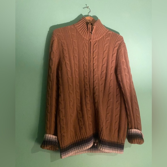 BANANA REPUBLIC MEN’s CHUNKY  YARN ZIPPED TAN CARDIGAN Sweater Lrg COZY - Picture 3 of 10